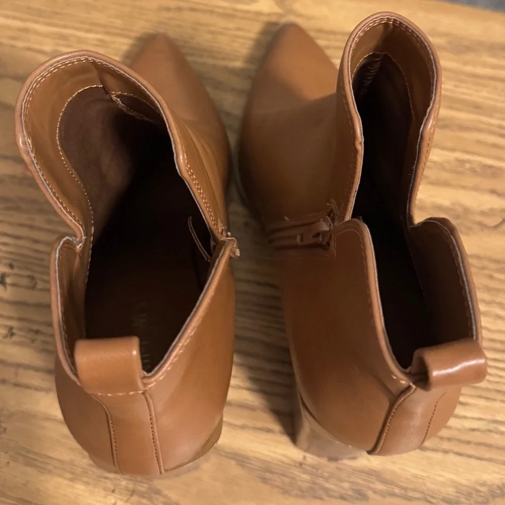 Nine West sz 7.5 Coffee Brown Zip Up Pointed Toe Chunky Heel Boot Chic Fall Edgy - Picture 11 of 15